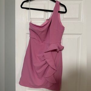 Hello Molly One-Shoulder Ruffle Mini Dress in Candy Pink